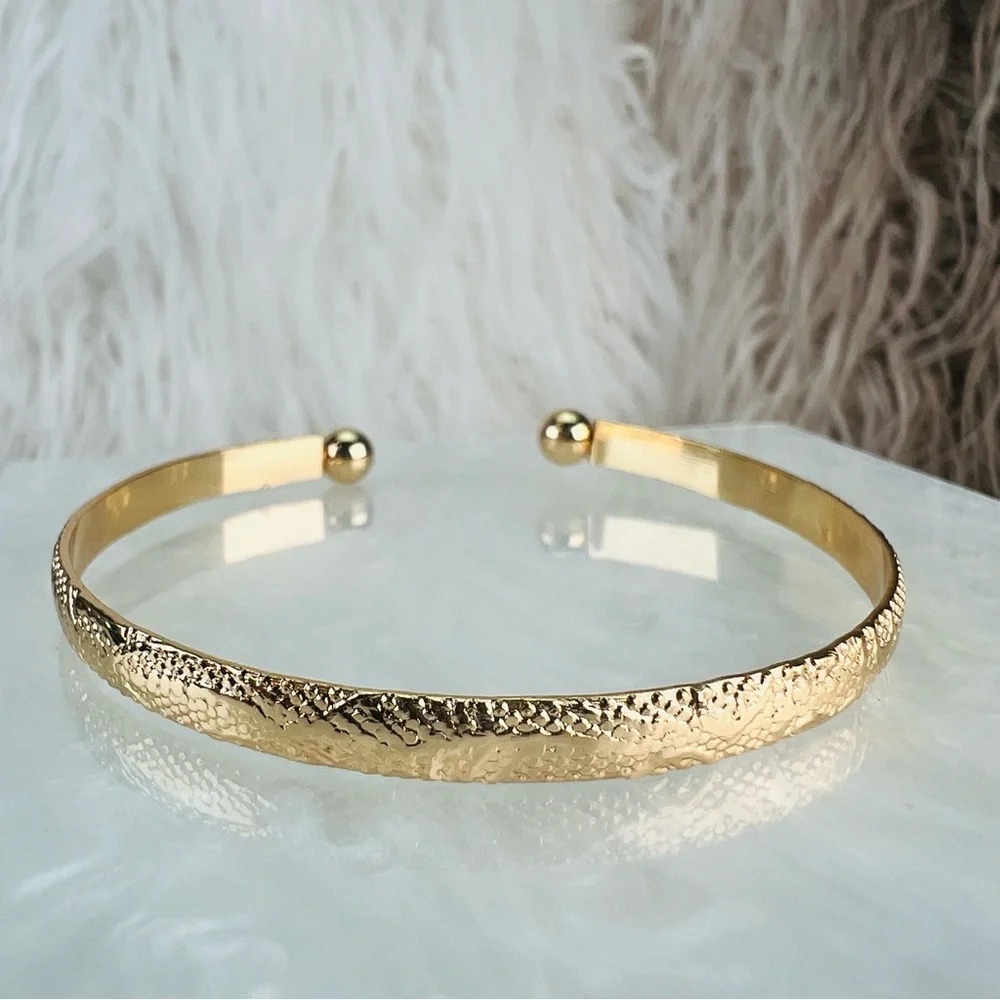 Goldtone Textured Stackable Cuff Bracelet